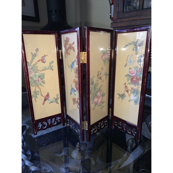 Hand Painted Dual Scene Mini Chinese  Four Panel Silk Screen 12H x 4W” X 4Panels - Picture 14 of 14